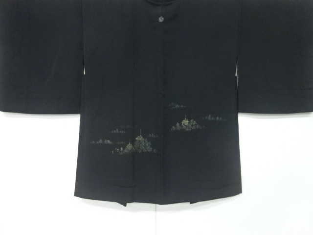 寺院風景模様織出し一ツ紋絵羽織